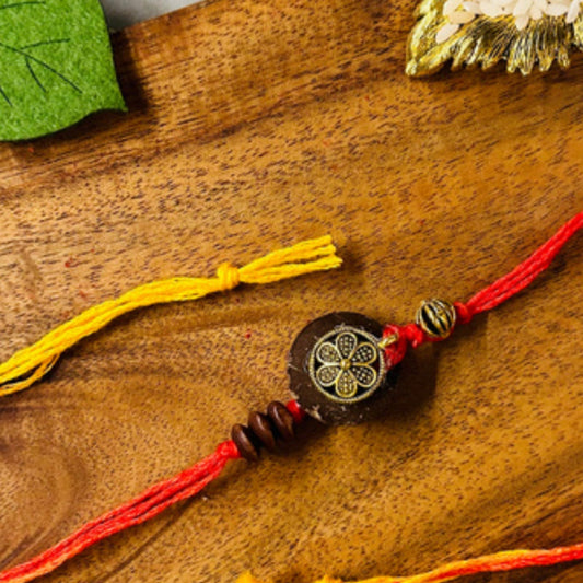 Coconut Shell & Golden Flower Rakhi - Single