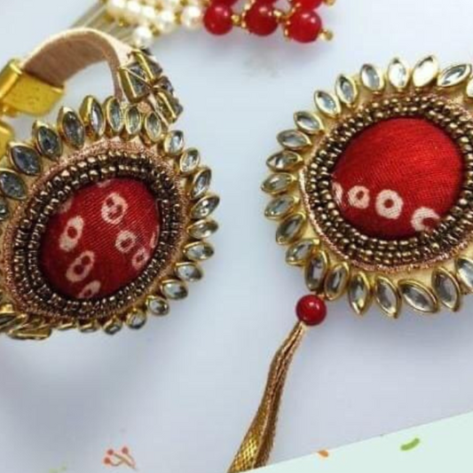 Red Bandhini Bhaiya Bhabhi Rakhi Set