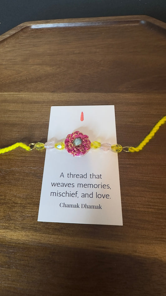 Handcrafted Circle Motif Rakhi – Green Thread with Leaf Accents