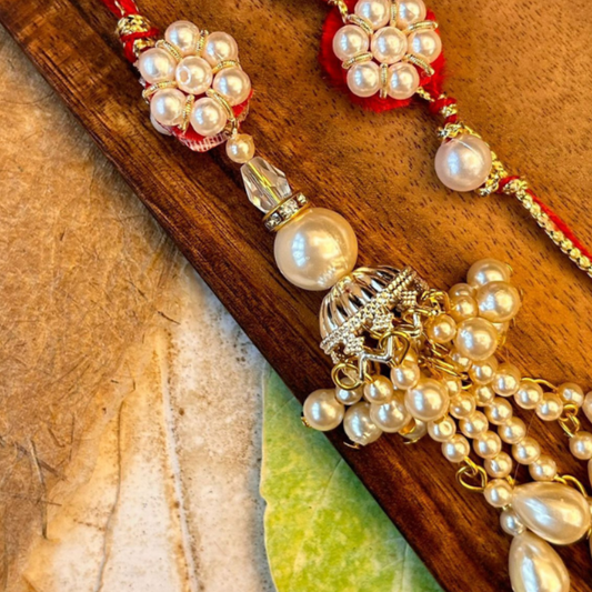 Pearl Flower Bhaiya Bhabhi Rakhi Set