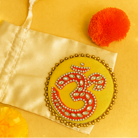 Handcrafted Om Coasters in Satin Gift Bag – Spiritual Festive & Wedding Return Gifts