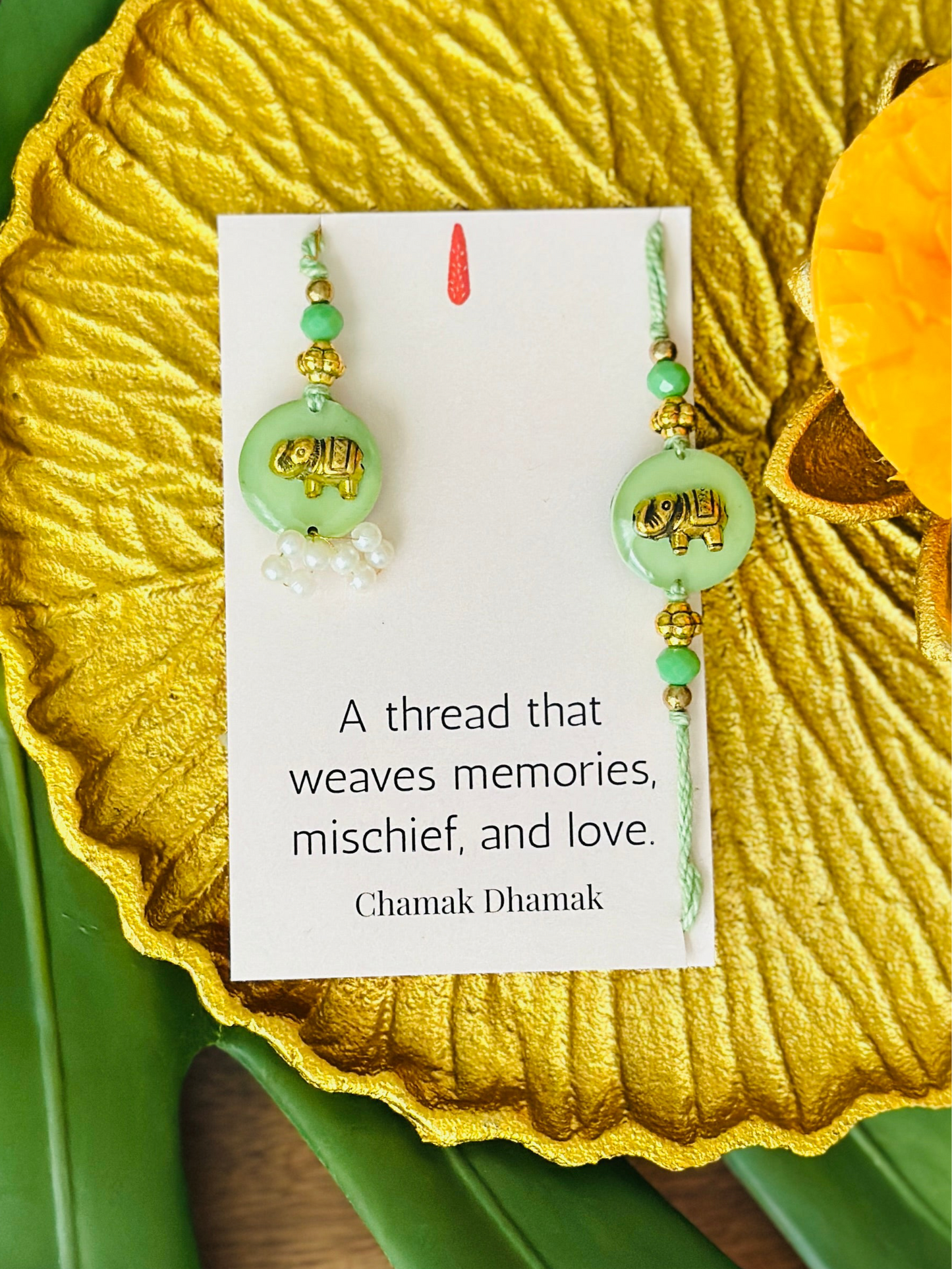 Green Elephant Bhaiya Bhabhi Rakhi Set