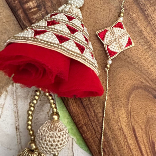 Pearl Cone Beaded Bhaiya Bhabhi Rakhi Set