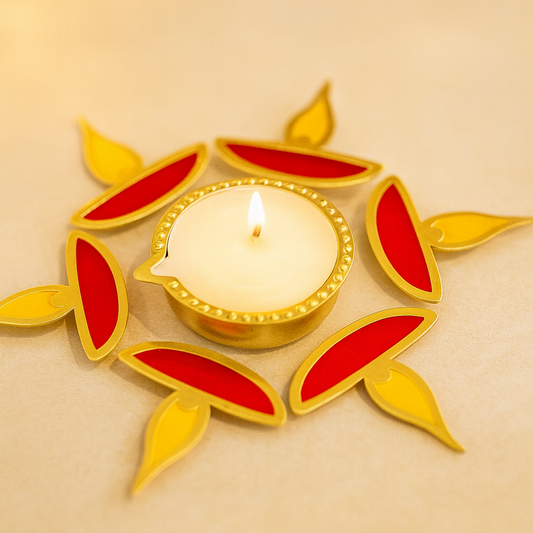 Luxury Wax-Filled Clay Diya Rangoli Set | Festive Décor by Chamak Dhamak