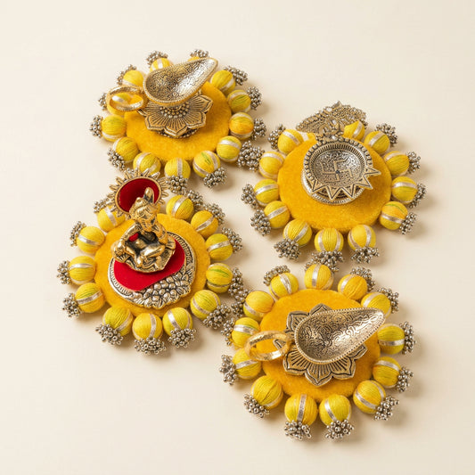 Diya or Idol with 6 Inch Velvet Coaster | Sold Individually | Diya, Ganesh Diya, Krishna | Diwali Gift