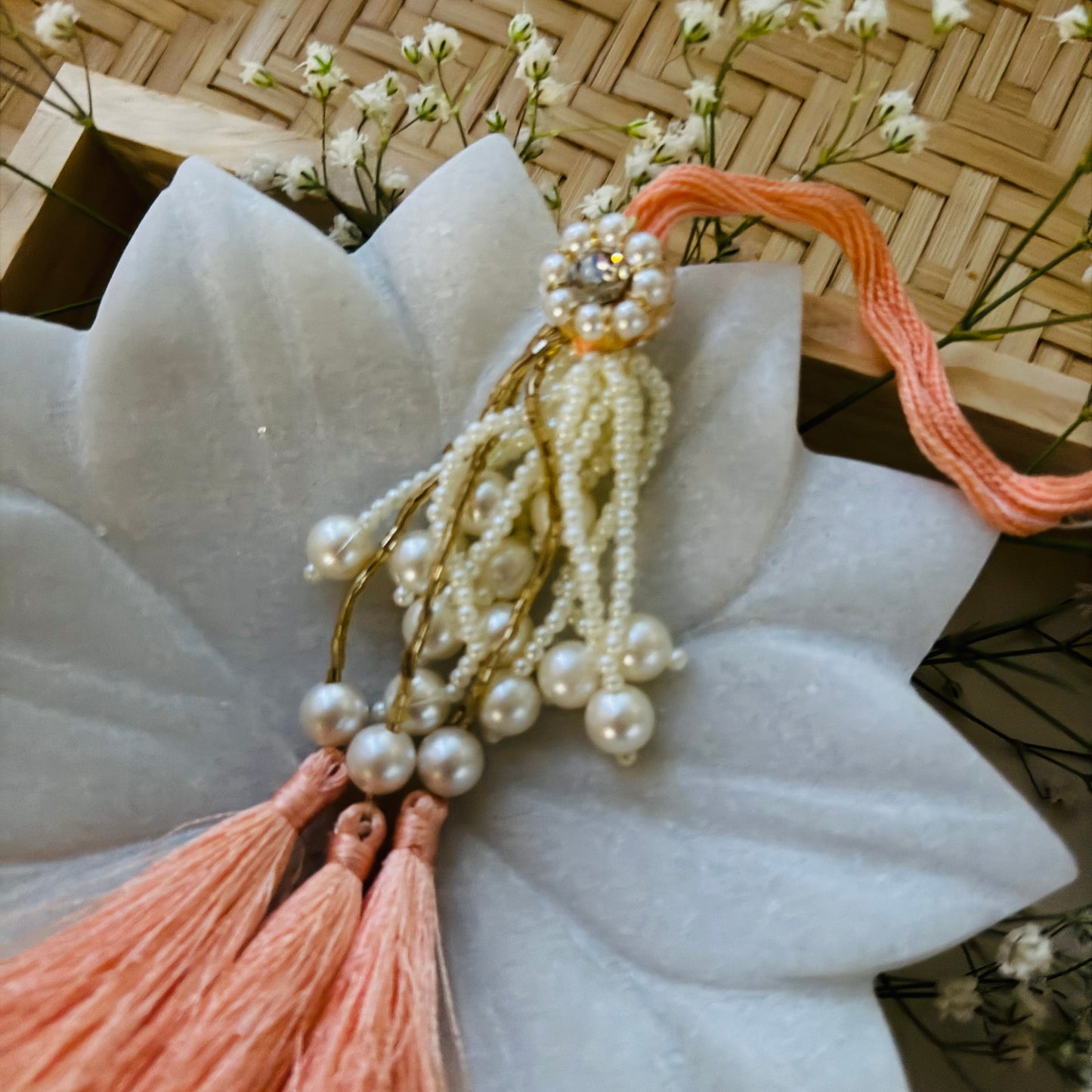 Pearl and Tassel Peach  Lumba - Bhabhi Rakhi