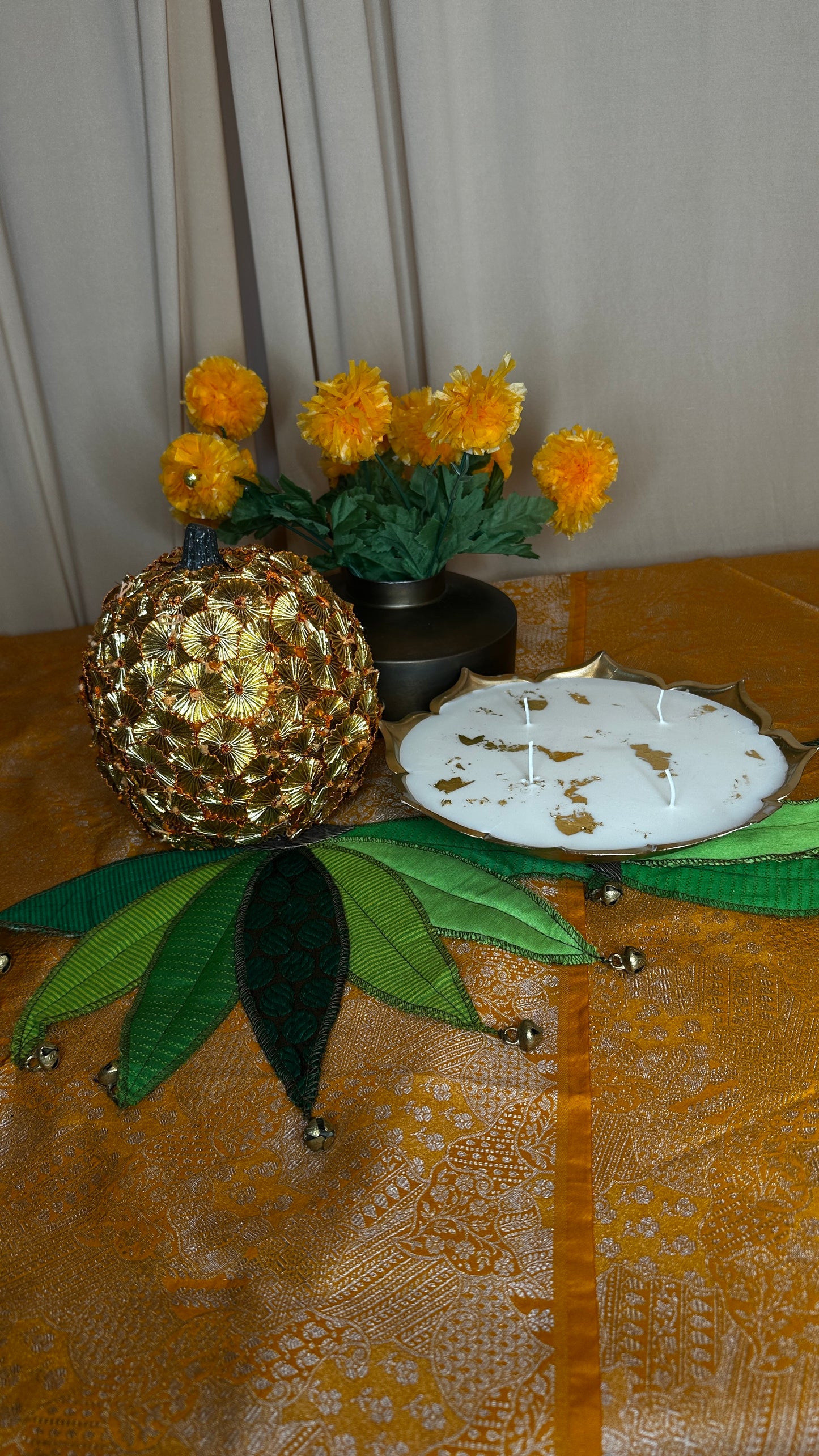 Luxury 10-Inch Metal Urli Candle | Multi-Wick Wax Centerpiece – Chamak Dhamak