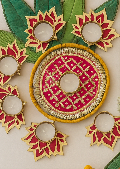 Diwali Gift Set – Rangoli Diyas, Pom Pom Latkan, Shubh Labh & Decor Tray