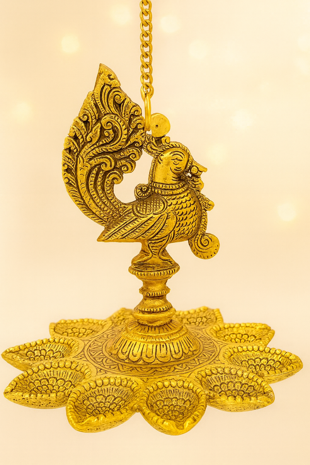Tanjore-Style Royal Elephant Tray Gift Set with Peacock Gold-Finish Hanging Diya