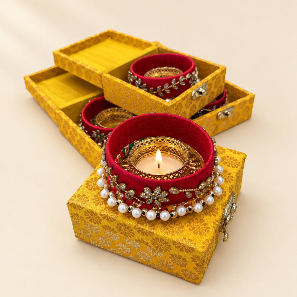 Handcrafted Bangle Tealight Diya Box Set – Indian Festive Diwali Decor, Diwali Gift. Box, Karwa Chauth Favors, Wedding & Haldi Return Gifts