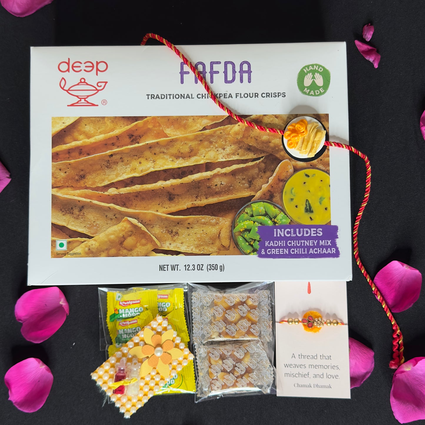 “Rakhi Treat Box – Farsan, Sweetness & Tradition” | Rakhi Hamper with Snacks & Free USA Shipping