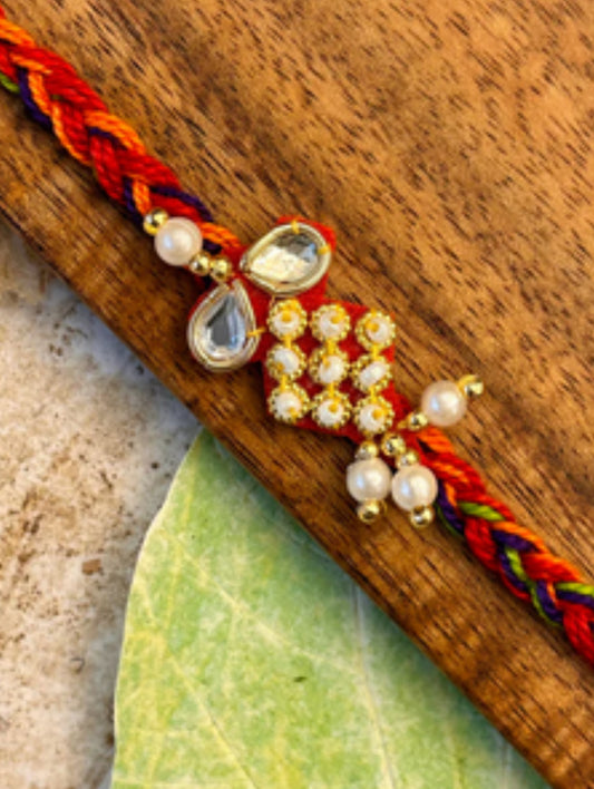 Braided Multi Color With Pearl & Stone Rakhi - Single