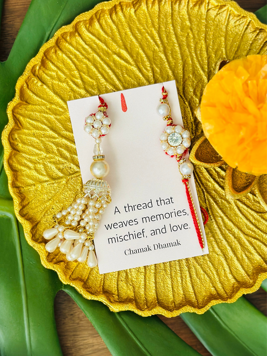 Pearl Flower Bhaiya Bhabhi Rakhi Set