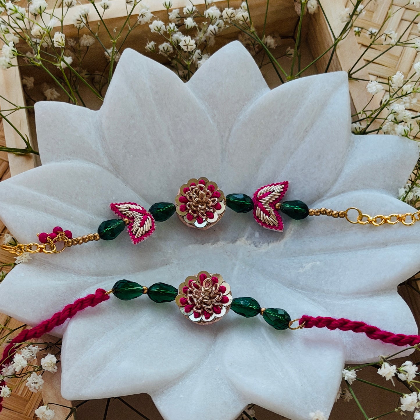 Heer-Ranjha Floral Rakhi Set