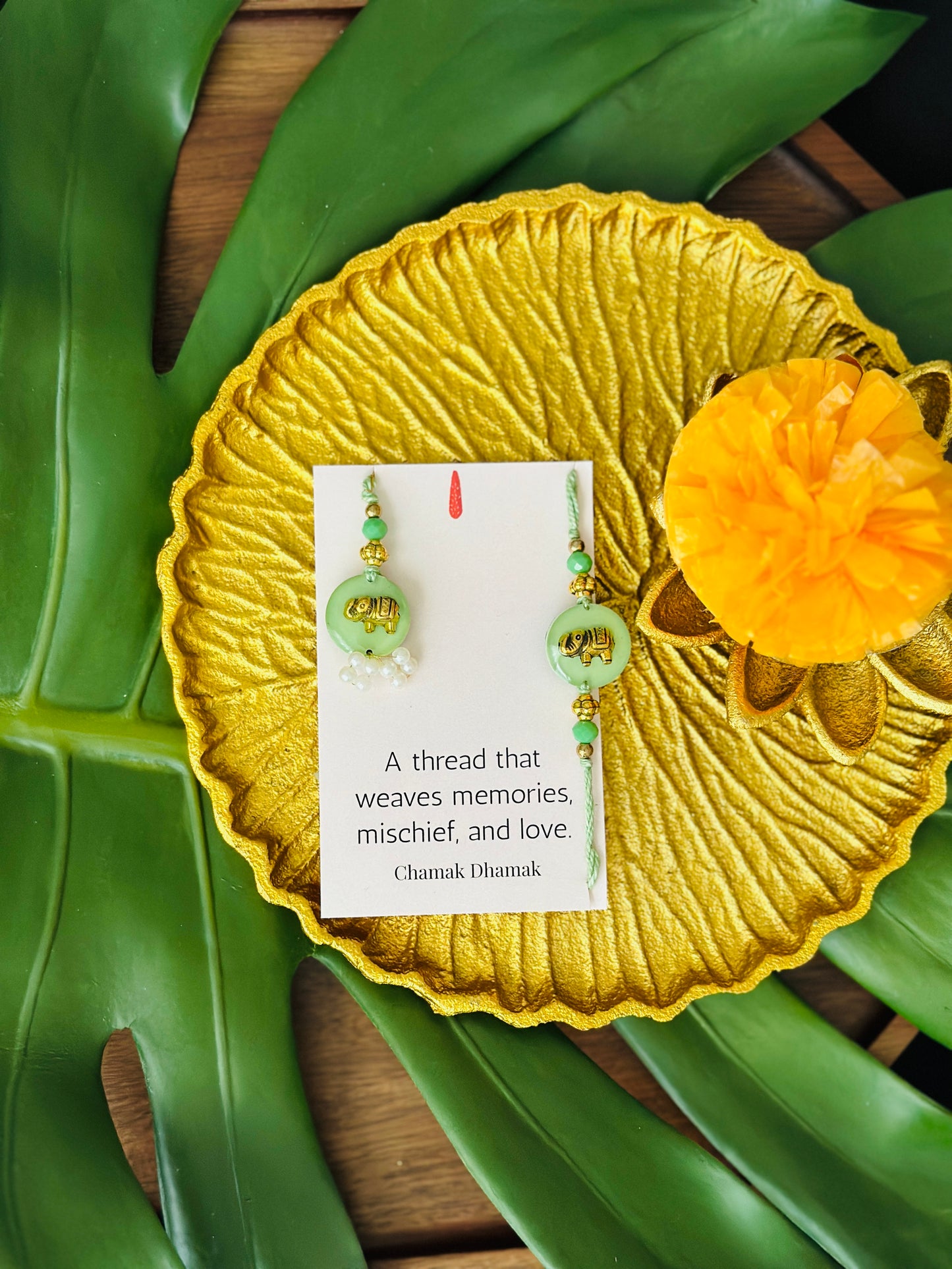 Green Elephant Bhaiya Bhabhi Rakhi Set