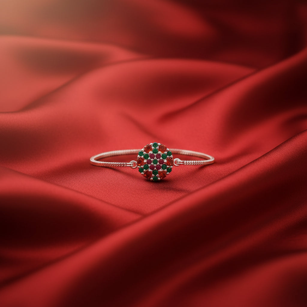 Multicolor Crystal Silver Rakhi