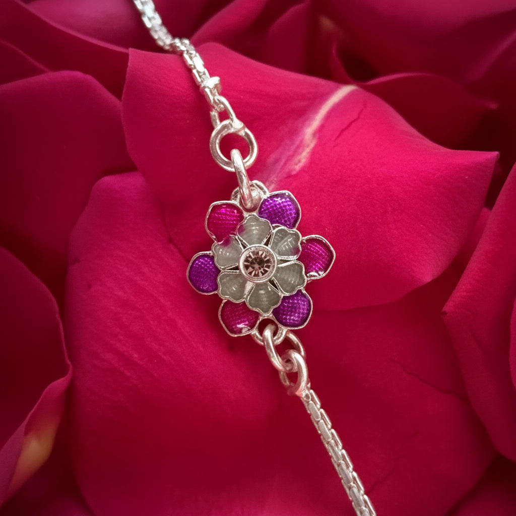 Magenta Blossom Silver Rakhi