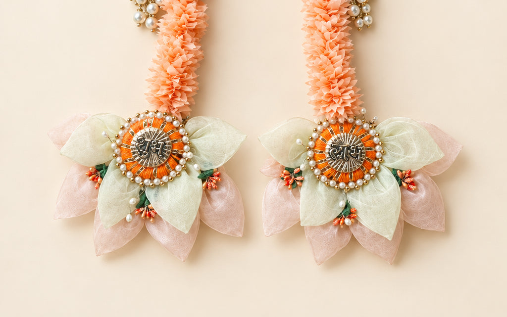 3-Piece Organza Toran with Battery-Operated Lights - 40-Inch Peach & Orange Decoration