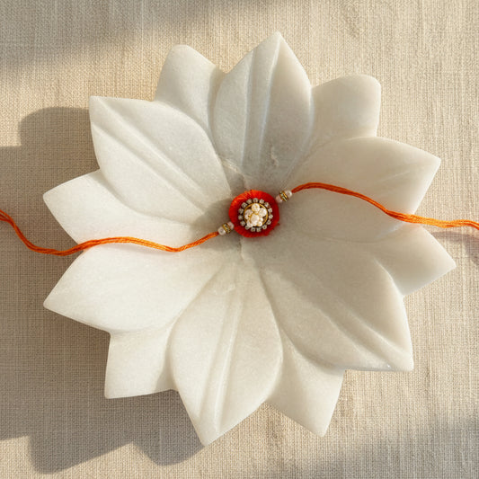 3D Moti  & Stone Orange Rakhi - Single