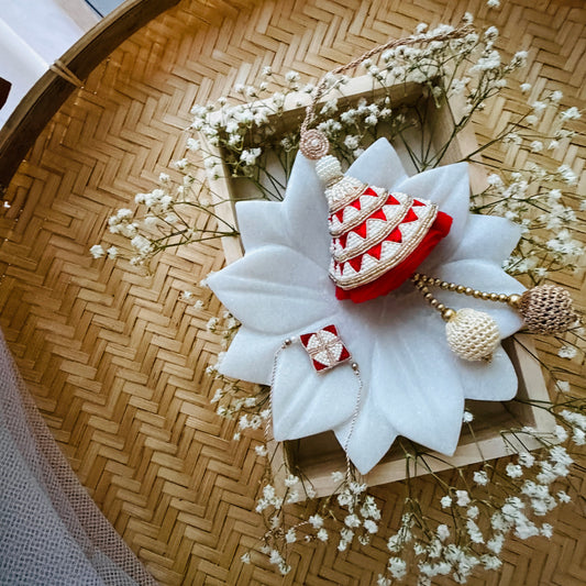 Pearl Cone Red Beaded Bhaiya Bhabhi Rakhi Set