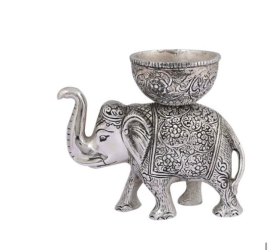 Silver Elephant Diya Holder – Handcrafted Pooja & Diwali Decor