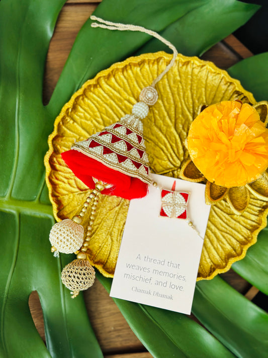 Pearl Cone Beaded Bhaiya Bhabhi Rakhi Set