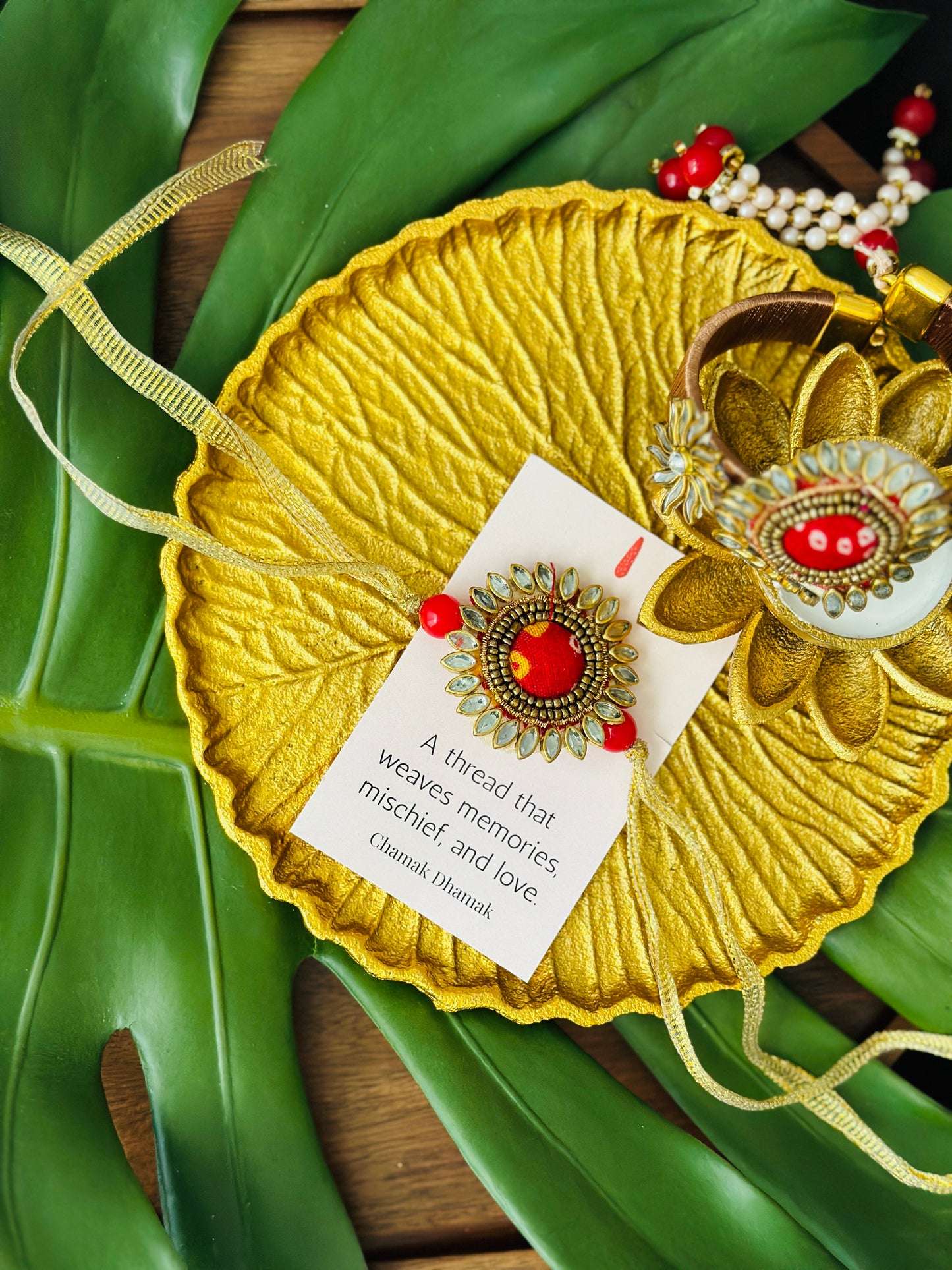 Red Bandhini Bhaiya Bhabhi Rakhi Set