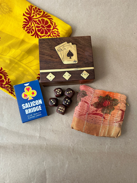 Game Night Box (5 Dice, Playing Cards) - Handcrafted Wood