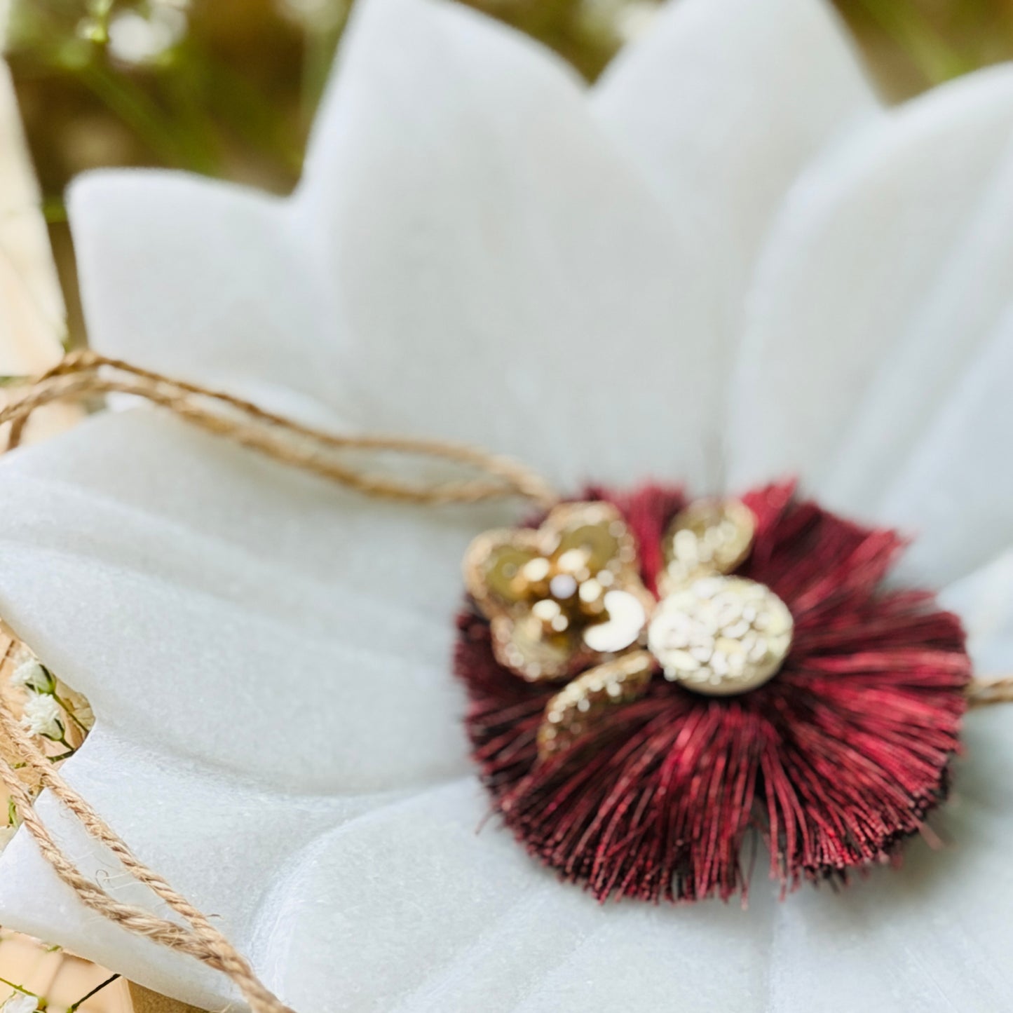 Maroon Tissue and Shell Work Rakhi - Single