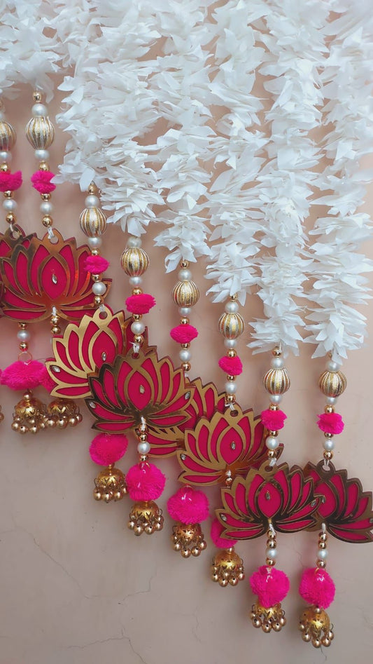 3 ft Artificial Plastic Flower Garland with Beads & MDF Lotus