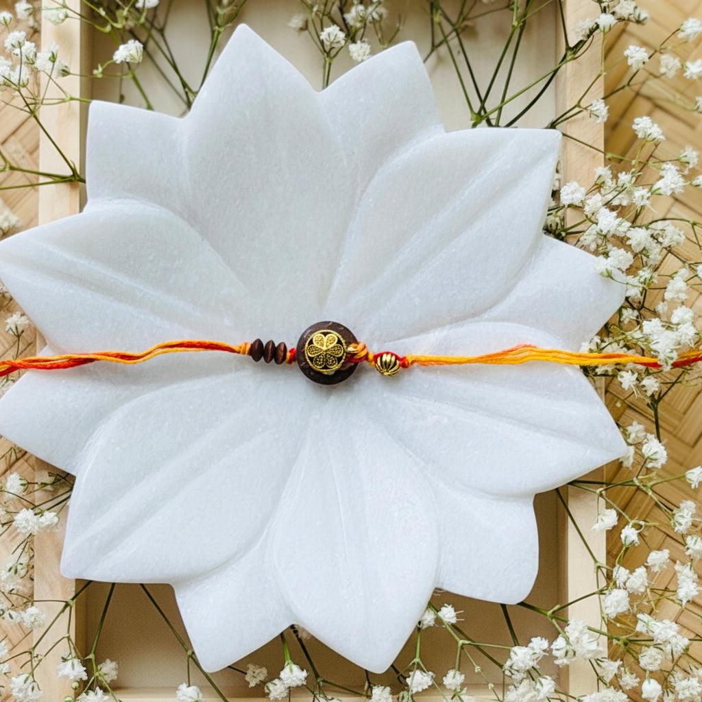 Coconut Shell & Golden Flower Rakhi - Single