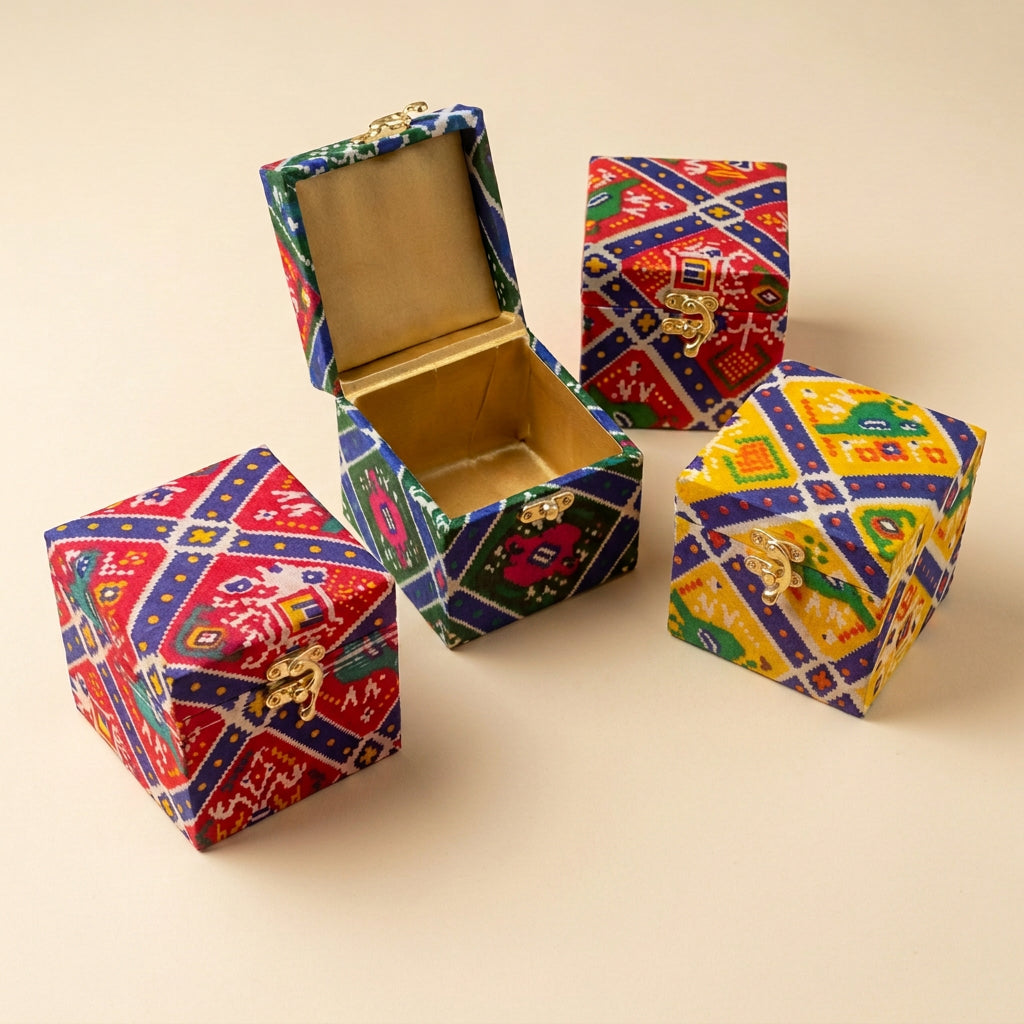 Patola Print Jewelry & Gift Box with Latch | Decorative Fabric Keepsake Box & Wedding Favor Trunk | Table Decoration for Gifting