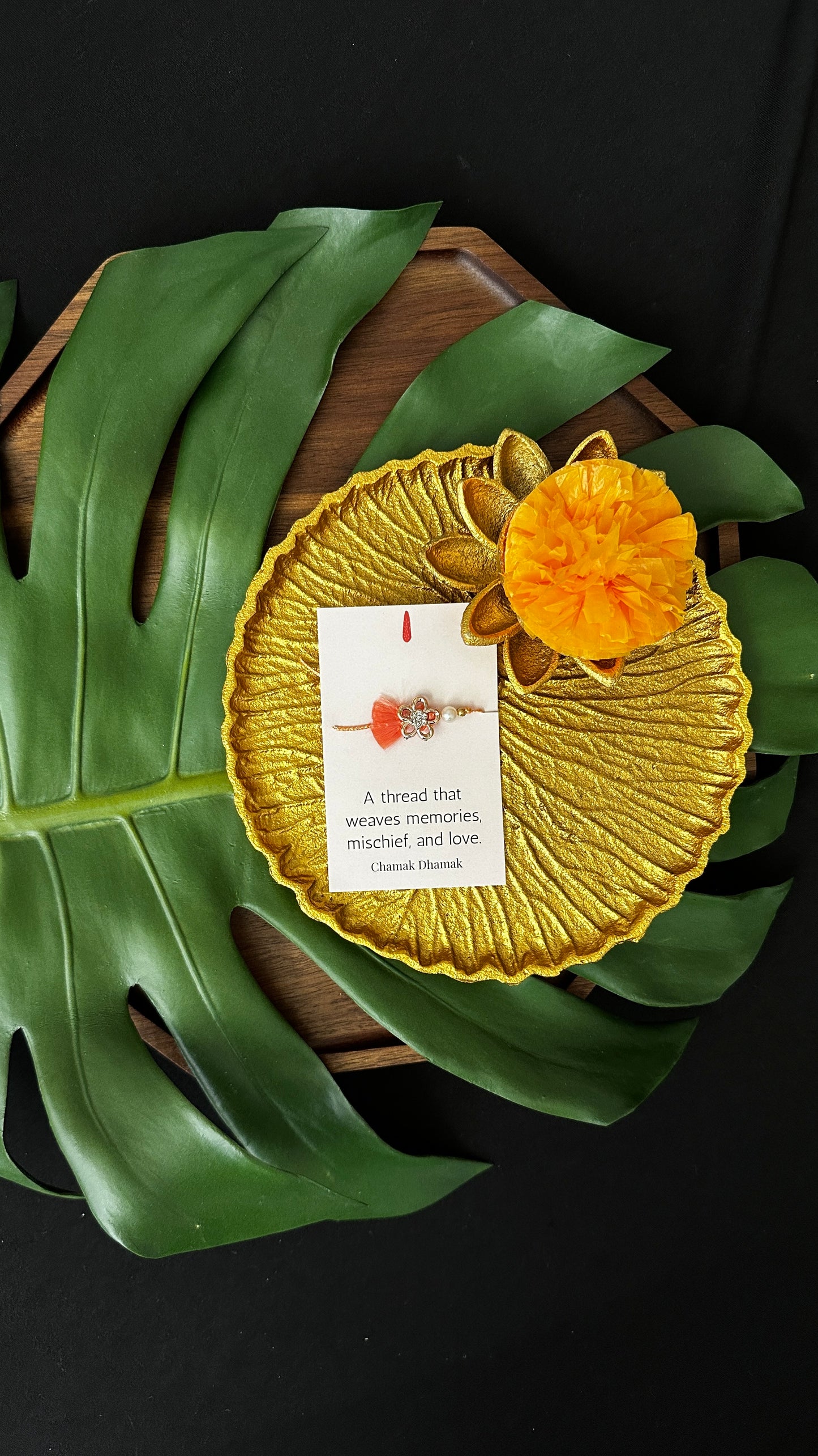Golden Flower with Tassel Rakhi (Peach) - Single