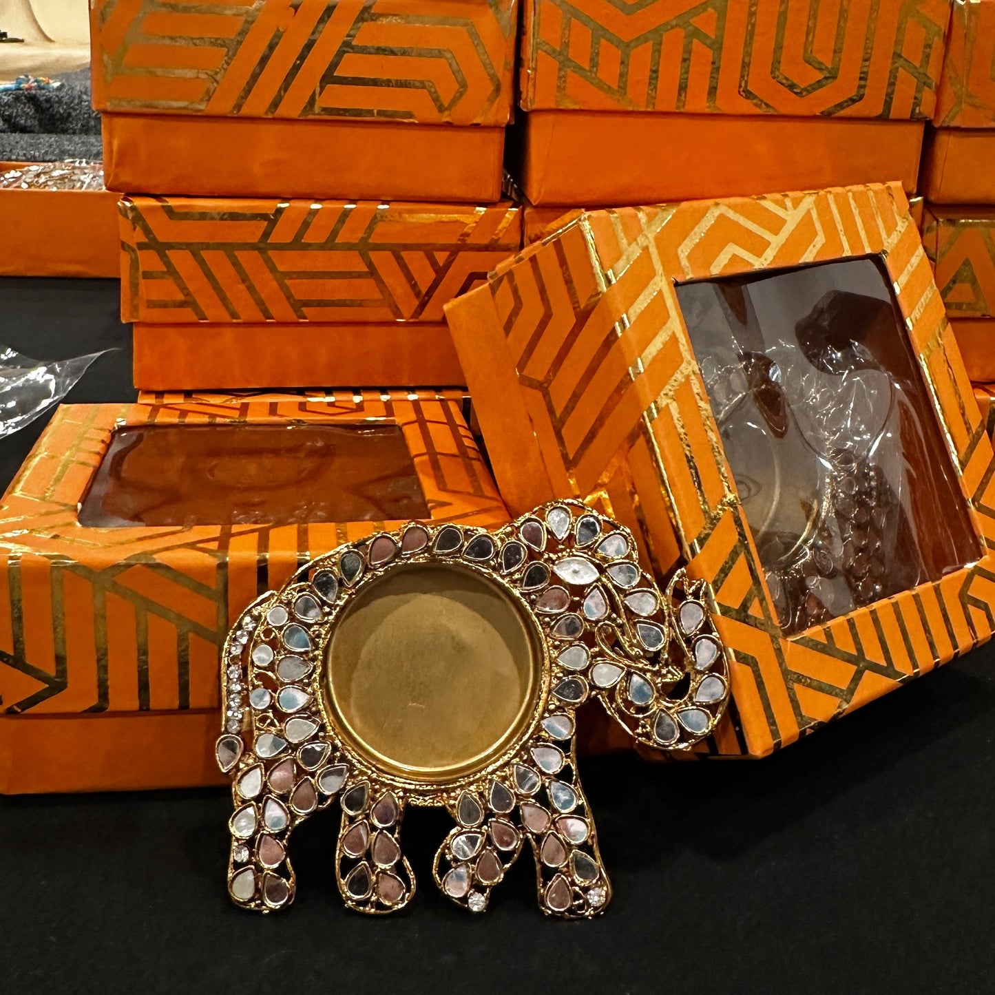 Luxury Mirror Elephant Diya Set – 4/4 Gift Box with Lid | Festive Decor & Gifting