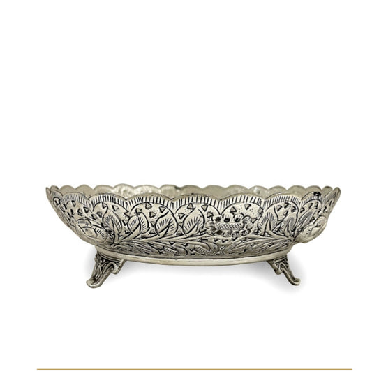 Luxury German Silver Hand-Carved Bowl / Platter – 500g, Floral Engraving