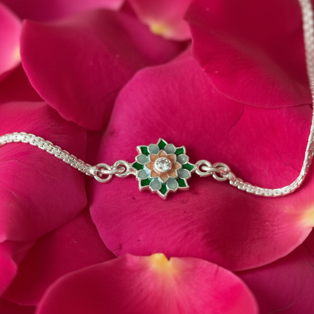 Silver Lotus Bloom Rakhi