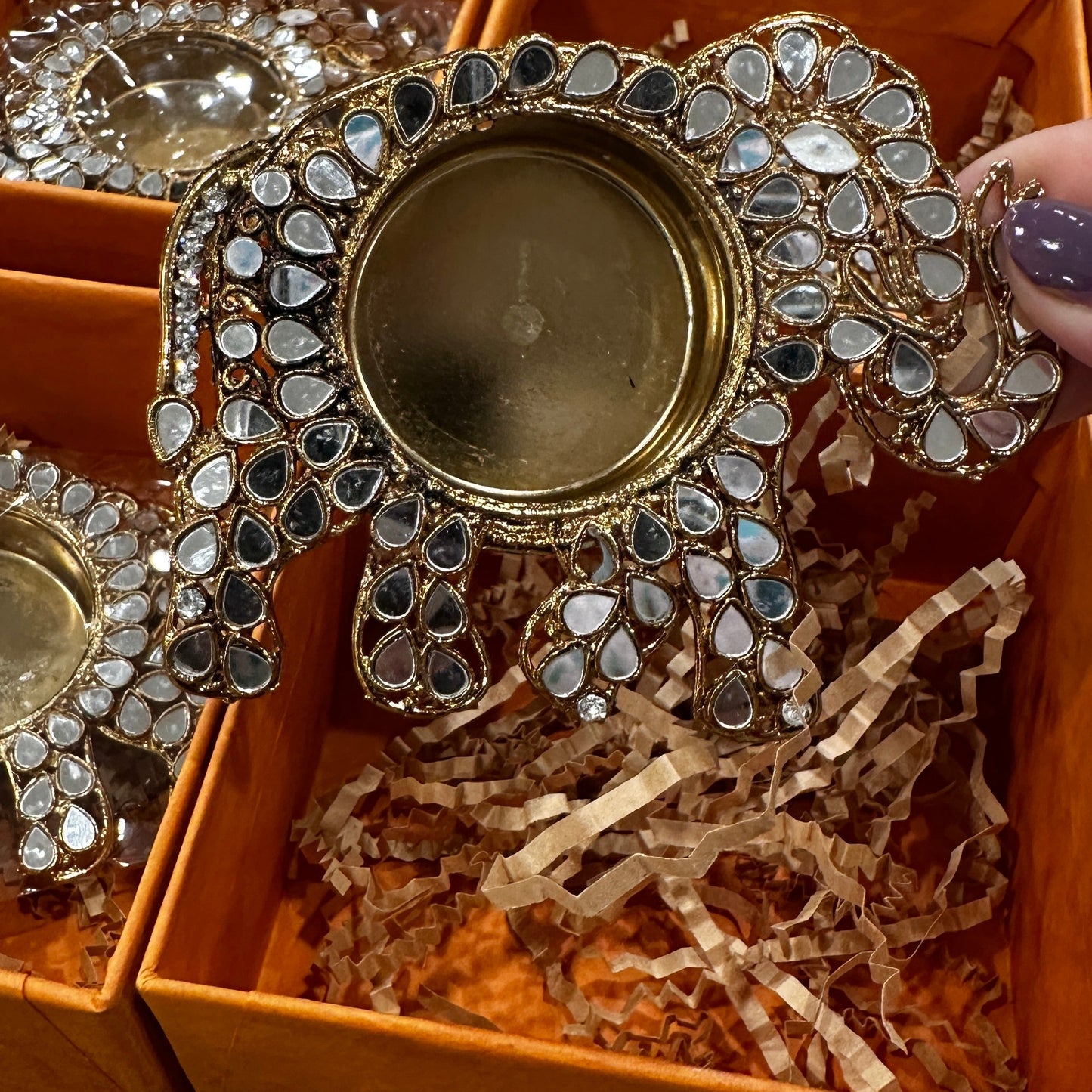 Luxury Mirror Elephant Diya Set – 4/4 Gift Box with Lid | Festive Decor & Gifting