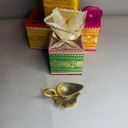 Traditional Indian Return Gift Box with Mini Brass Diya – Festive Favor for Diwali, Weddings & Pooja | Chamak Dhamak USA