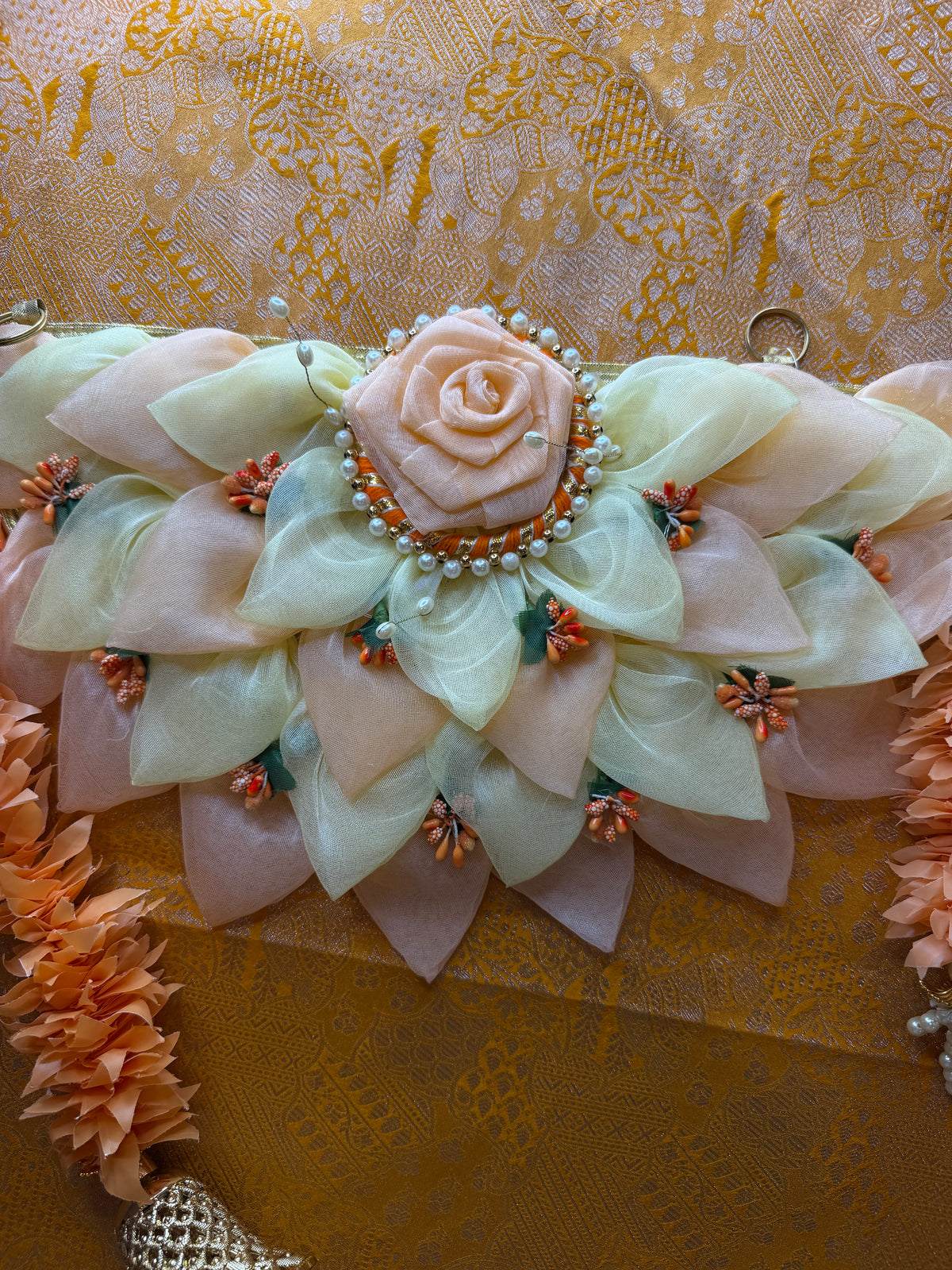 3-Piece Organza Toran with Battery-Operated Lights - 40-Inch Peach & Orange Decoration