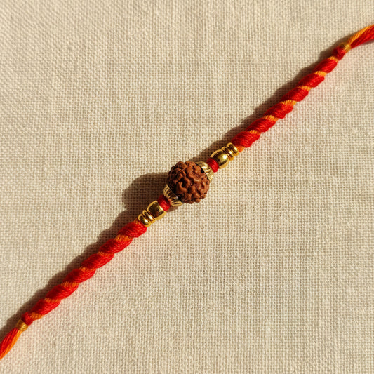 Single Rudhraksh With Gold Cap Rakhi - Single