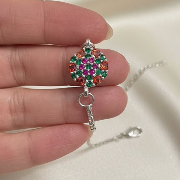 Multicolor Crystal Silver Rakhi