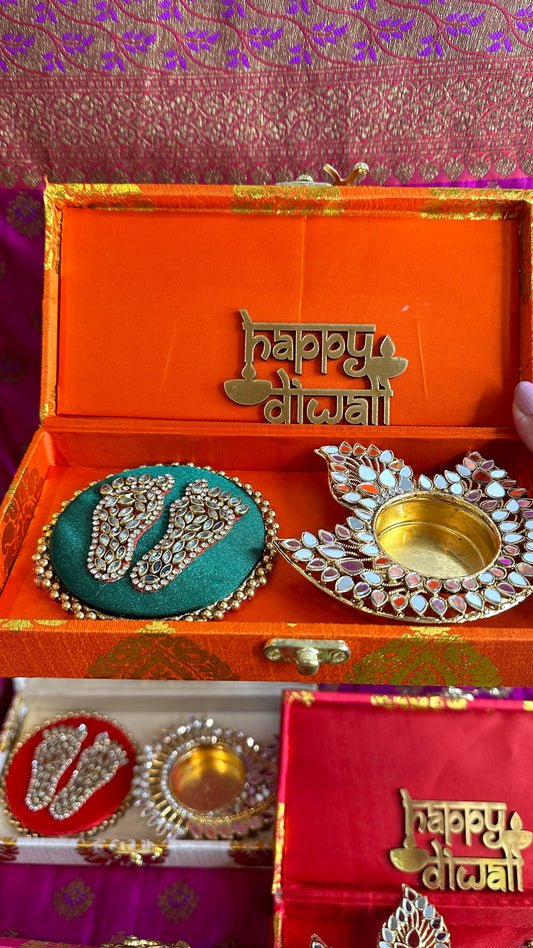 Elegant Gift Box with Mirror, Diya, and Lakshmi Charan