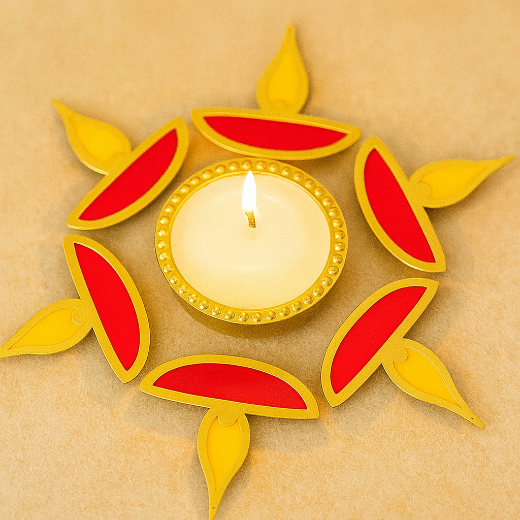 Luxury Wax-Filled Clay Diya Rangoli Set | Festive Décor by Chamak Dhamak