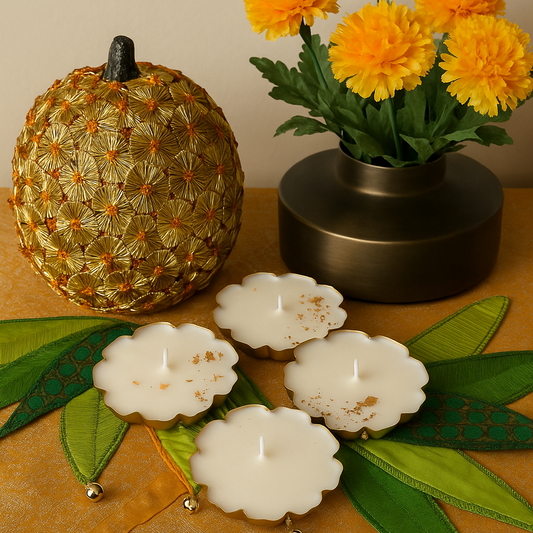Luxury Single Metal Release Diya | Coconut Wax with Gold Foil & Rose Petals – Chamak Dhamak
