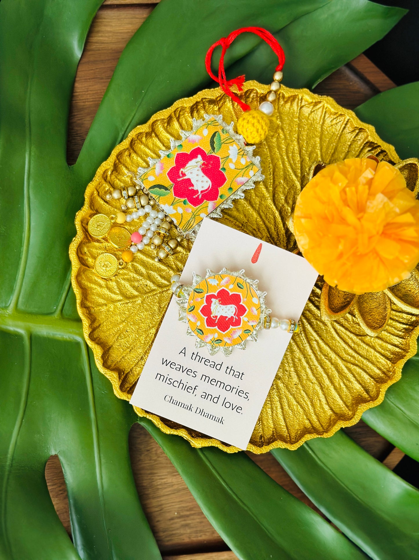 Yellow Pichwai Rakhi Set