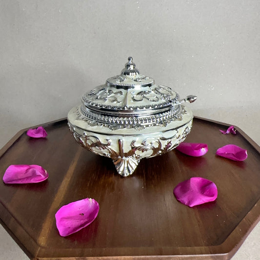 White Enamel Sugar Pot with Removable Glass Bowl – Elegant Gift in Satin-Lined Box | Ideal for Home Décor, Wedding & Housewarming Gifts