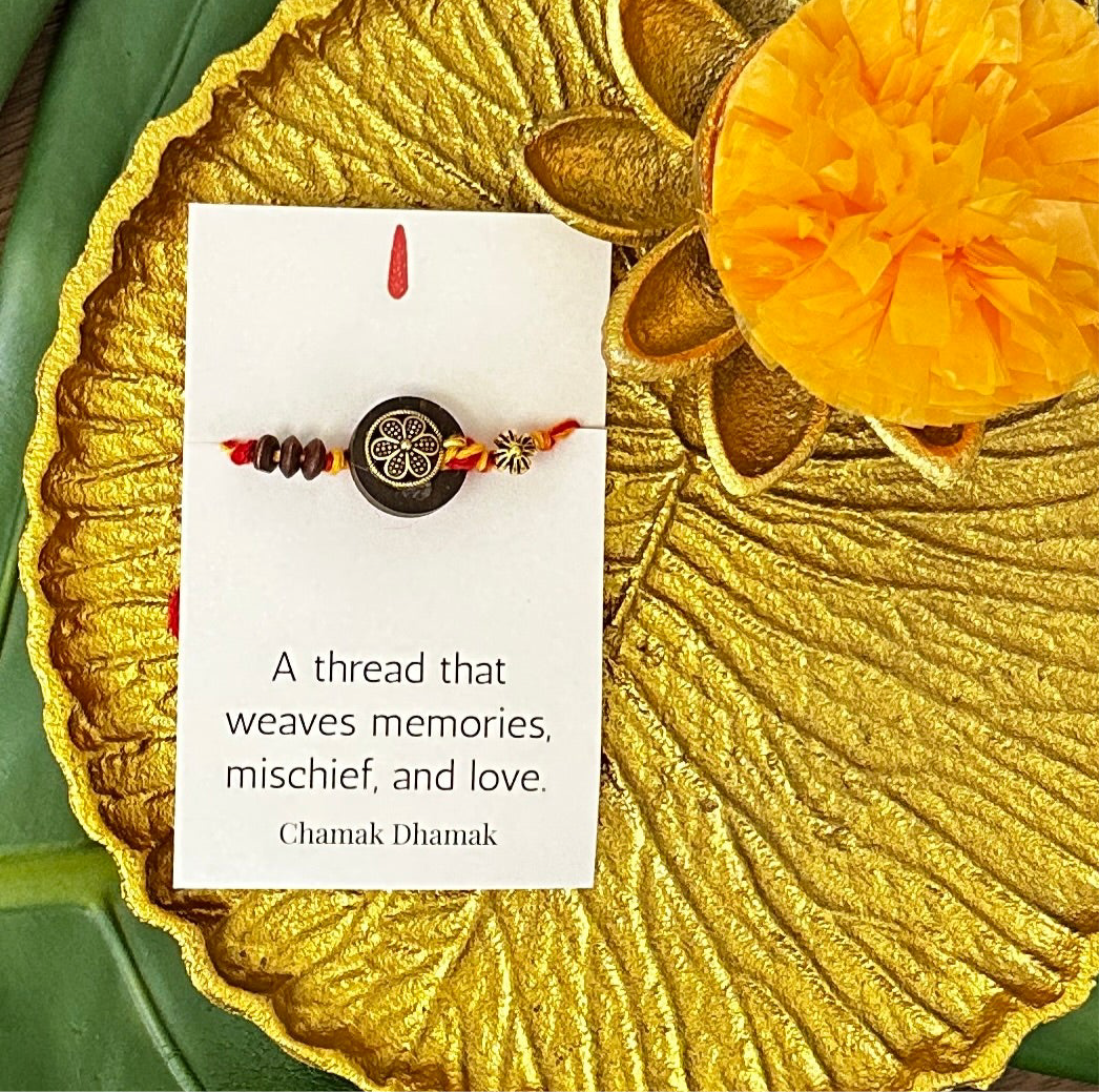 Coconut Shell & Golden Flower Rakhi - Single