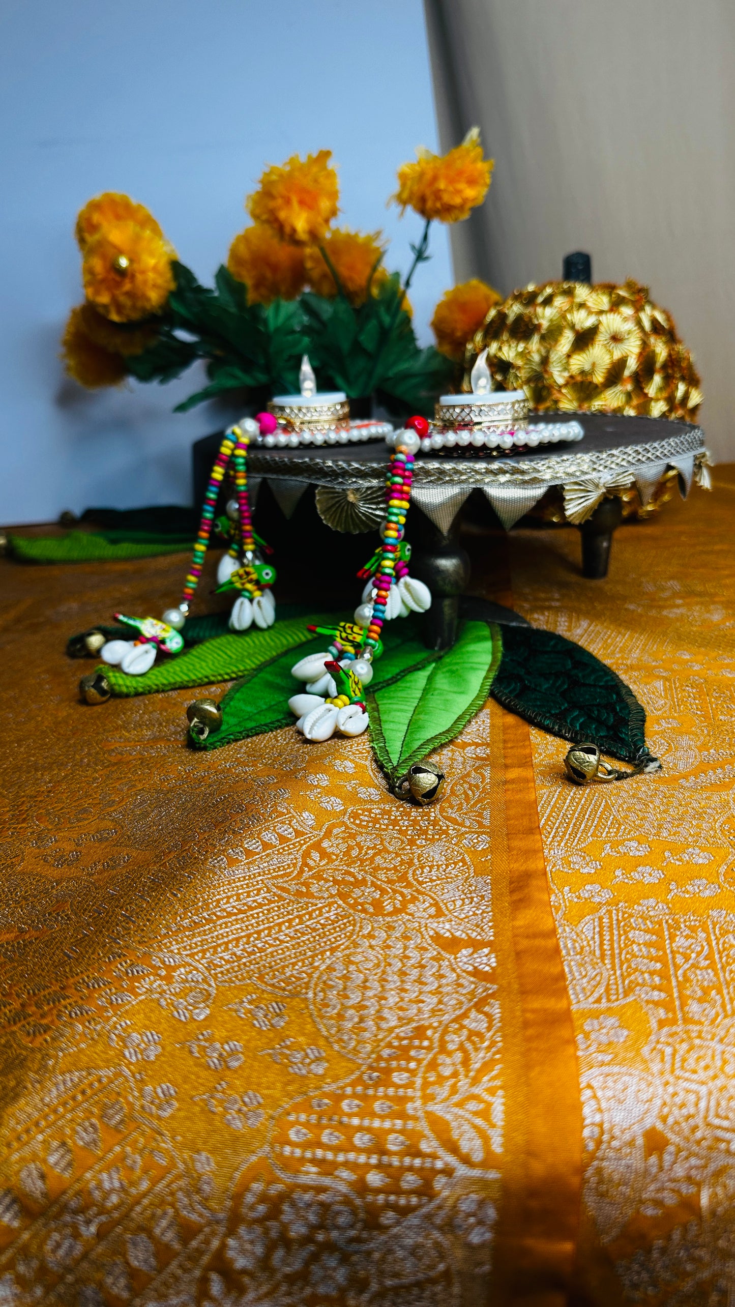 Parrot Latkan Pearl Diya Set – Handcrafted Festive T-Light Holders | Chamak Dhamak USA
