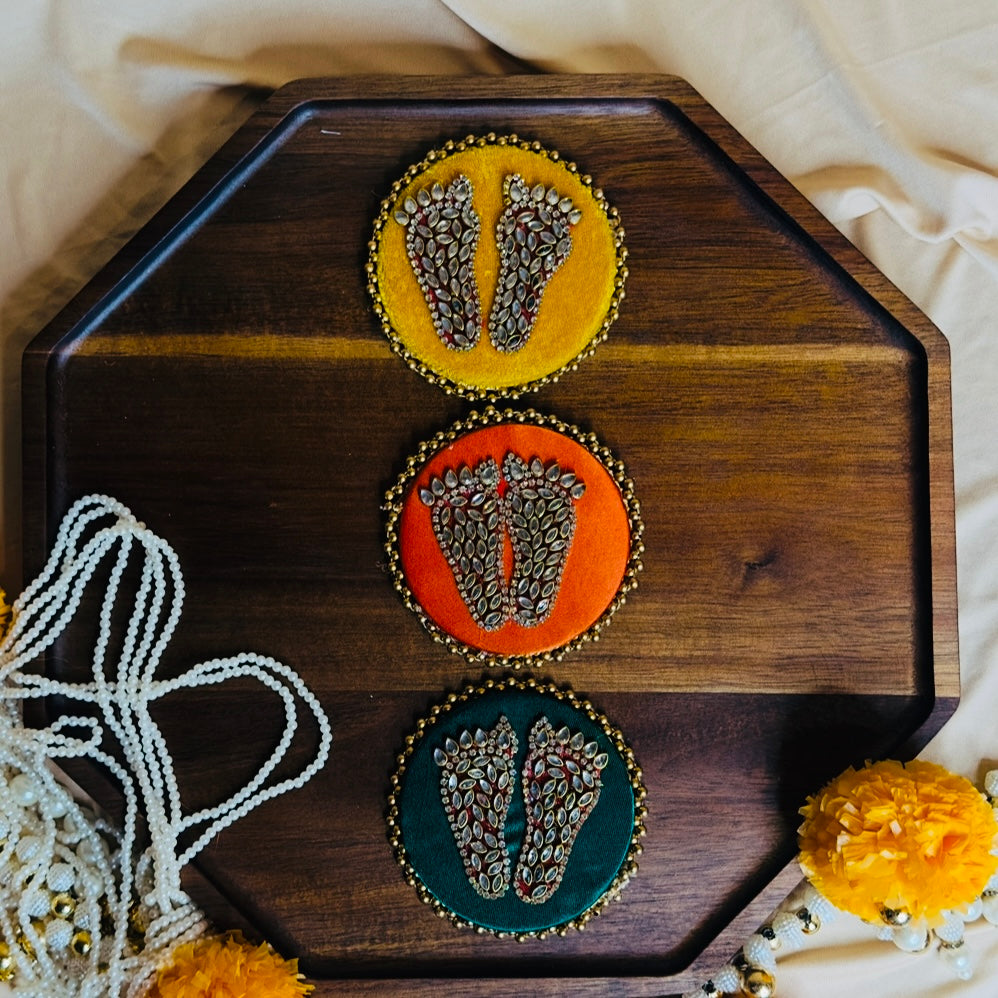 Lakshmi Paduka Return Gifts – Mixed Color Potli Bags with Parrot Embellishments (Set of 1)