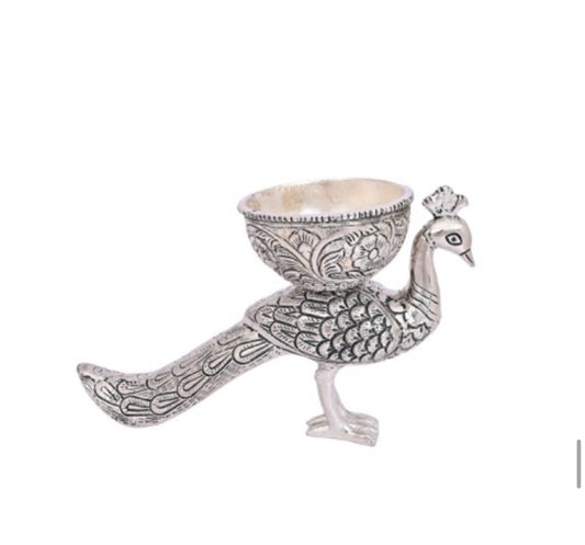 Silver Peacock Bowl – Handcrafted Pooja & Diwali Gift